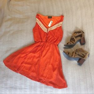 Anthropologie Maude orange polka dot dress
